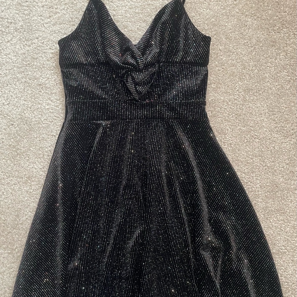 Vivace Black with Multicolored Glitter Velvet Party Dress, Keyhole Cutout